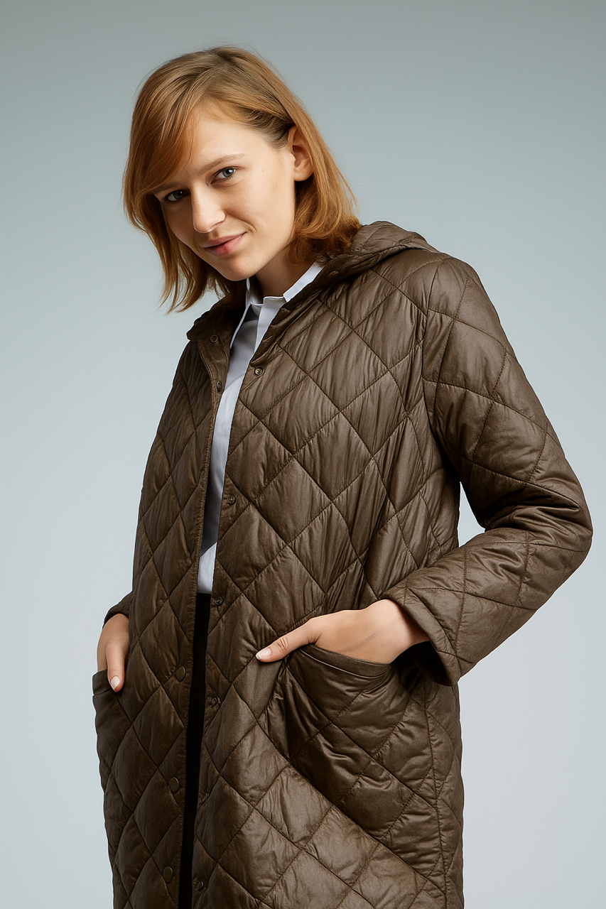 מעיל קווילט עם כובע בחום Merlin