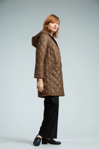 מעיל קווילט עם כובע בחום Merlin