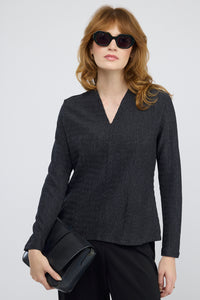חולצה ג'אקרד Talia בשחור פחם